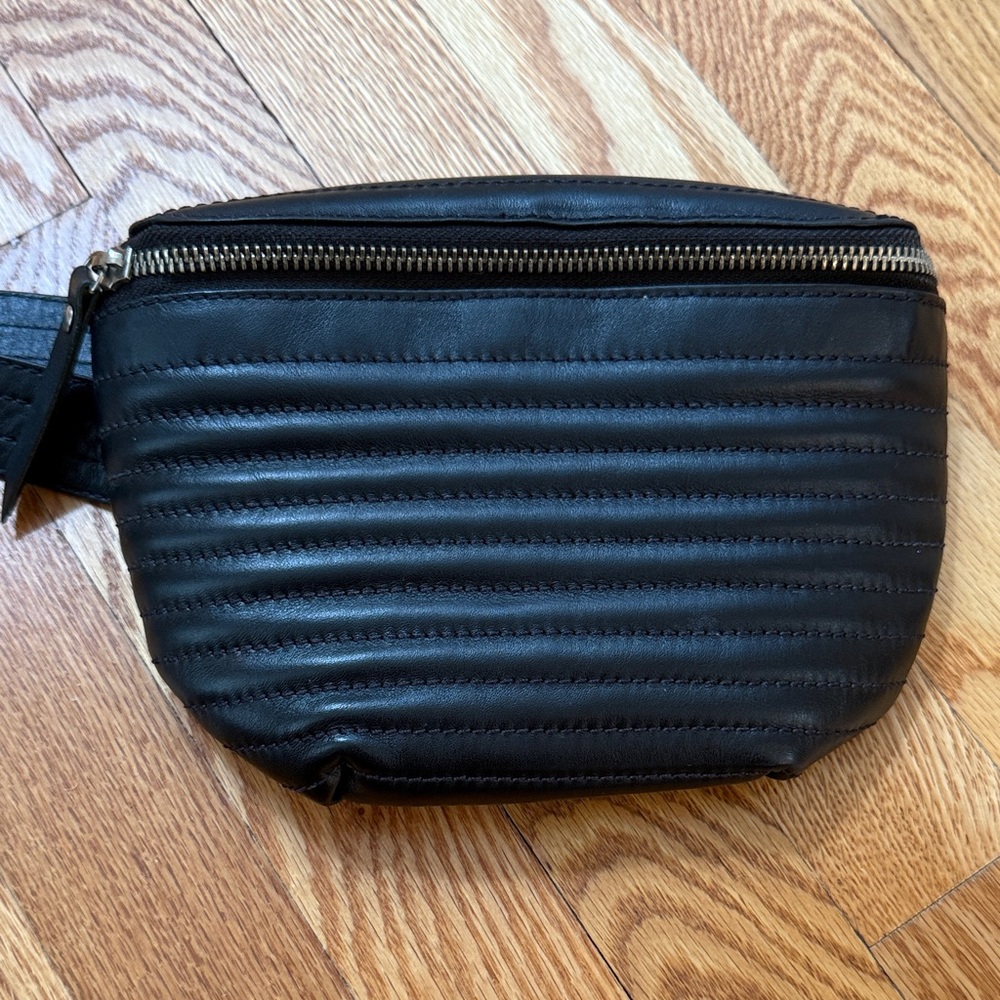 Beklina Ribbed Belt Bag, Black